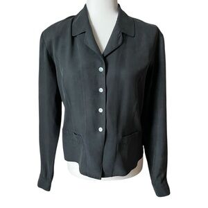 Vintage Seta Studio Black Silk Blouse Size Large Button Down Long Sleeve Career